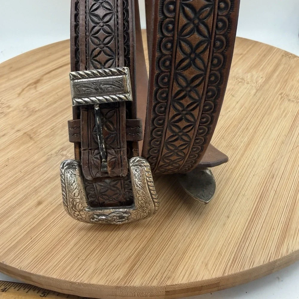 1930's Justin-Barton Tooled Western Leather Belt Size 40 Fort Worth Tx‎ Cowboy